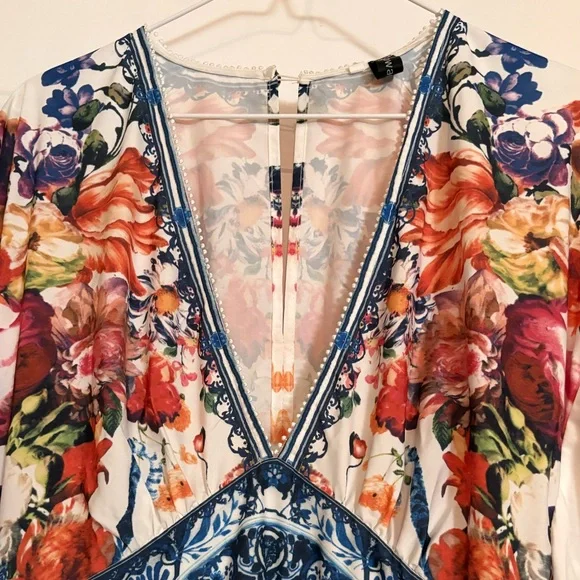 High Waist, Deep V Neck Floral Maxi Dress - Picture 6 of 7